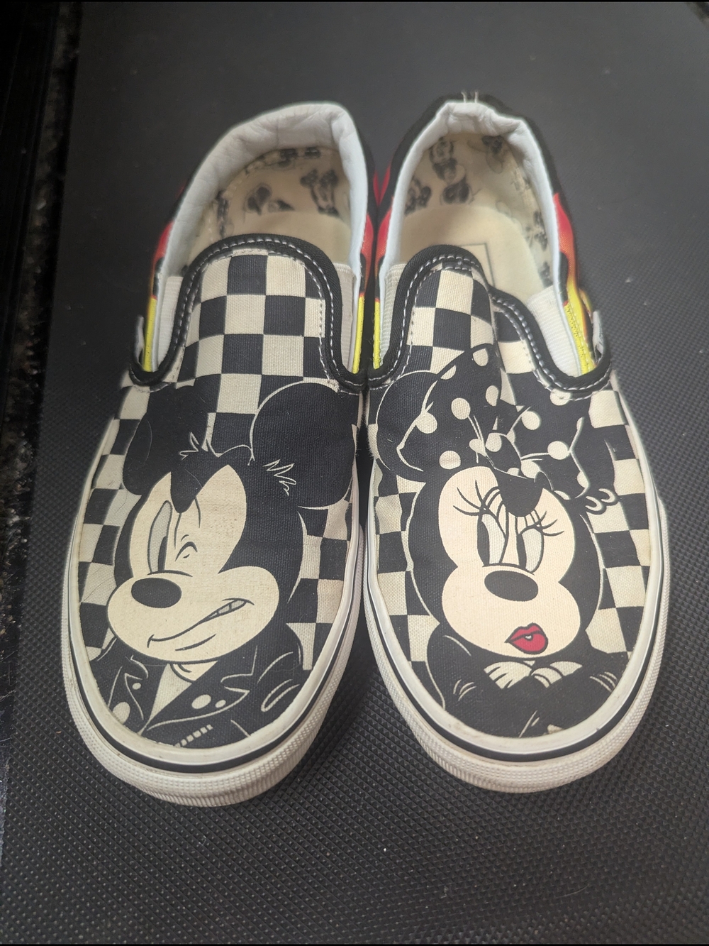 Vans Slip-On Shoes - Mickey & Minnie Black Check Print